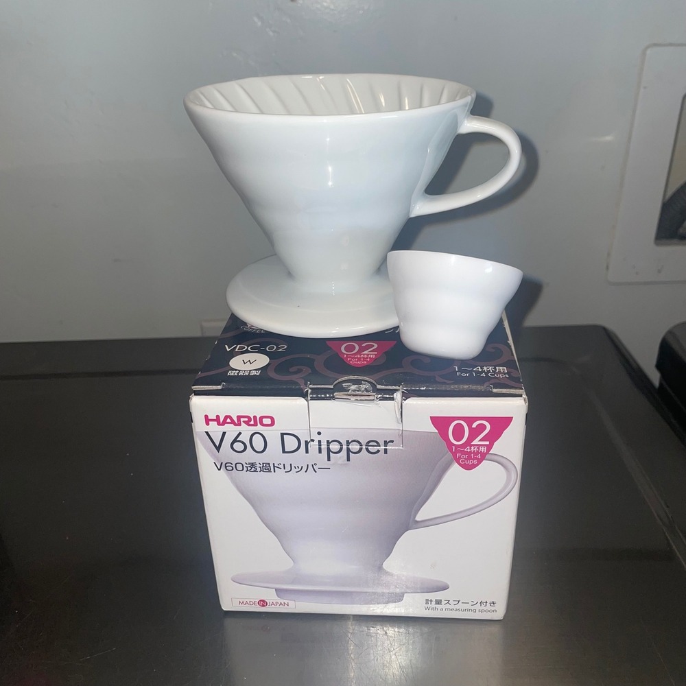 Hario V60 Ceramic Coffee Dripper Size 02 White VDC-02W with Measuring Spoon